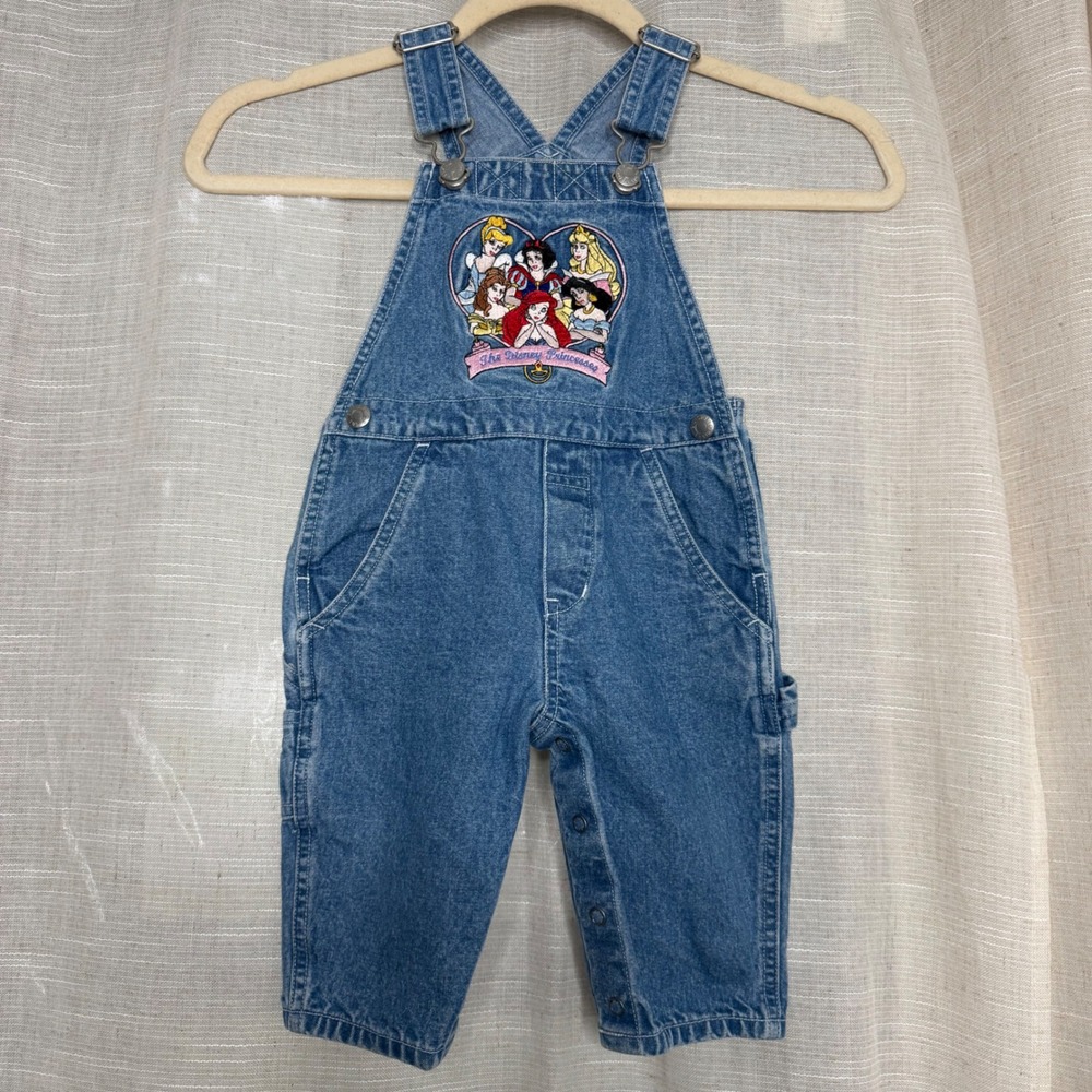 90s Vintage Disney Catalog Princess Denim Overalls Embroidered Baby 6M RARE